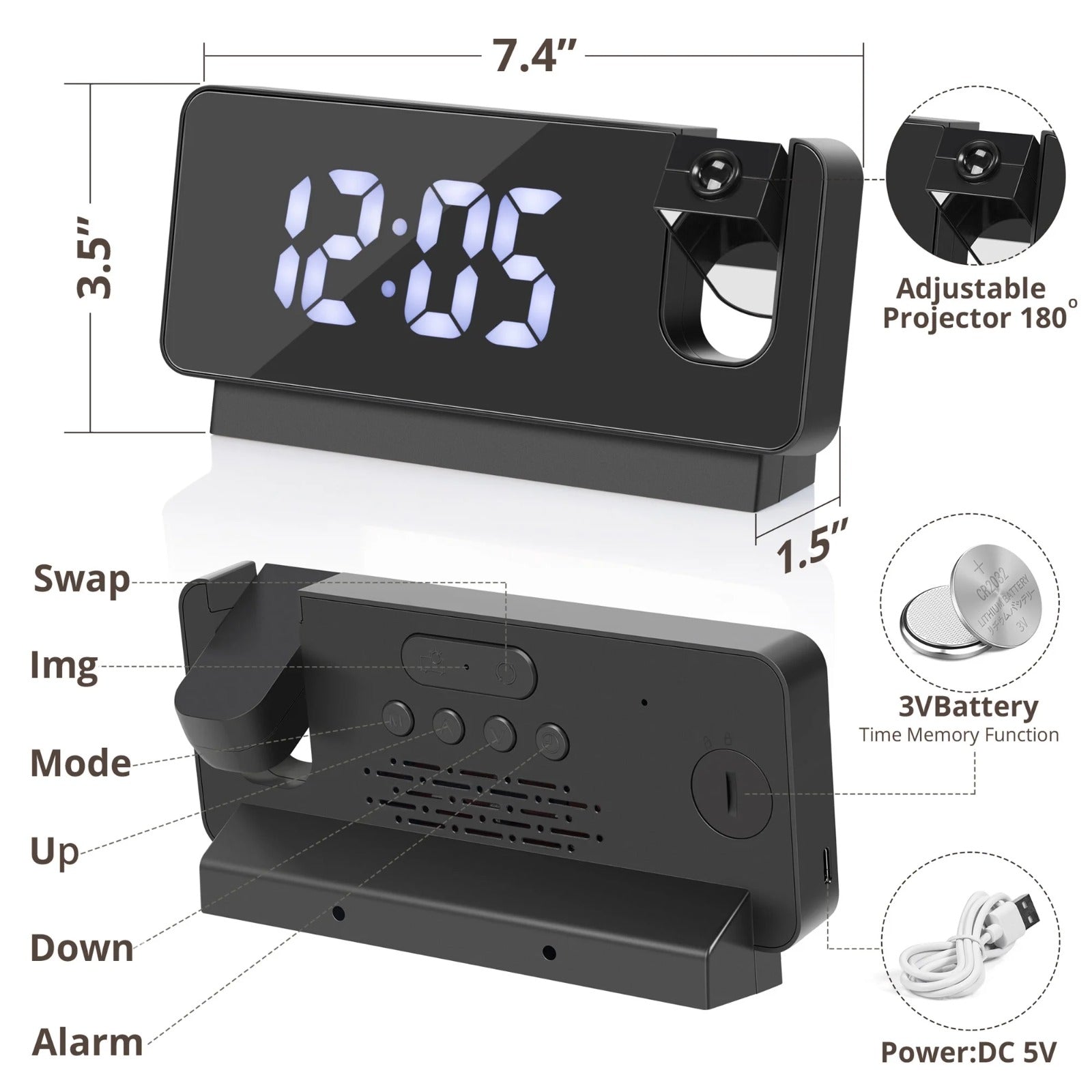 Smart LED Digital Projection Alarm Clock Electronic Alarm Clock ⏰