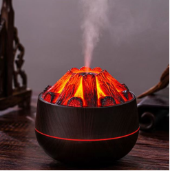 Wood Grain USB Mini Humidifier with Charcoal Flame Light Effect